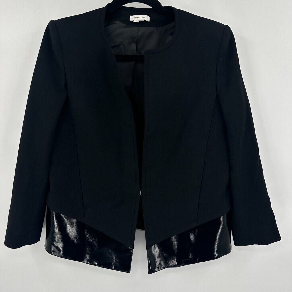 Helmut Lang Blazer Jacket Women's 6 Black Angora Blend Faux‎ Leather Long Sleeve